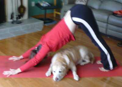 Helping Laura do Yoga