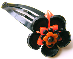 Orange and Black Vintage Flowers Barrette