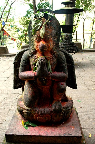 Stone statue of Vajra Guruda in prayer mudra, Yangleshö cave, Lower Pharping, Nepal by Wonderlane