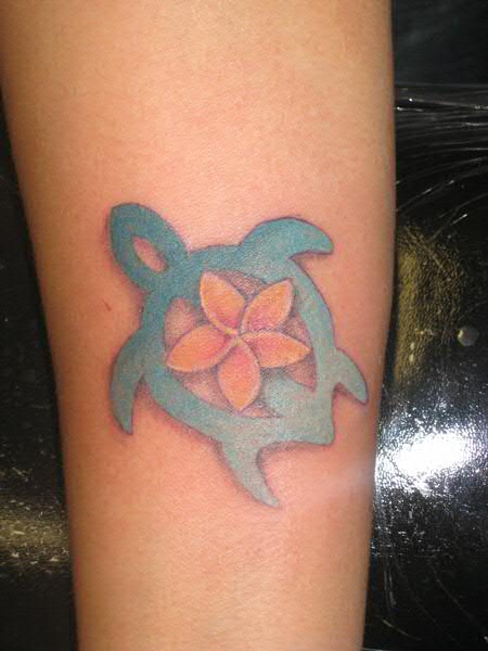Honu Tattoo with Plumeria tattoo by 