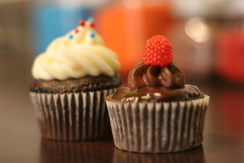 Super Bowl and chocolate raspberry ganache cupcakes from Happy Cakes Denver