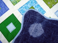 blue green quilt back, binding, detail