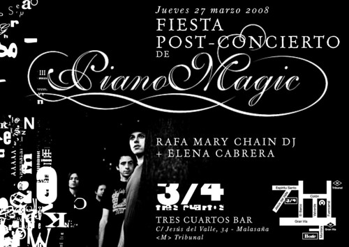 Flyer fiesta post-concierto de Piano Magic
