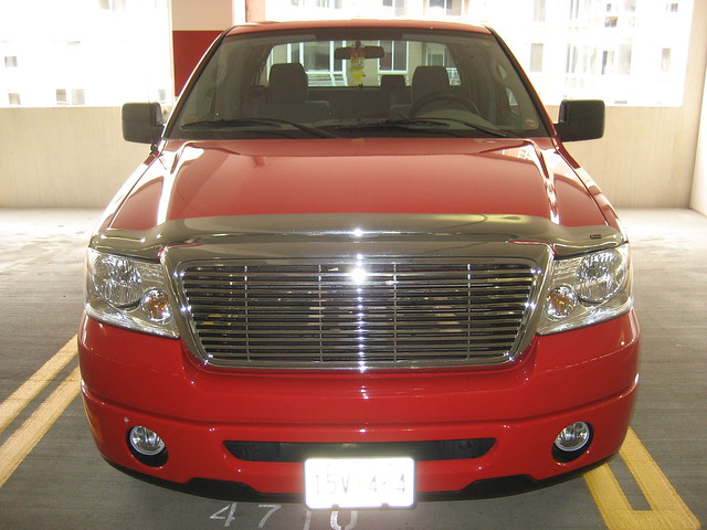 red ford truck pickup f150 grill chrome shield buggaurd
