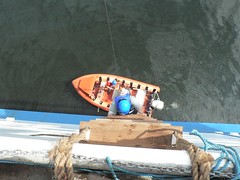 Rob climbing down the rope ladder to the rescue boat, 5 decks down!