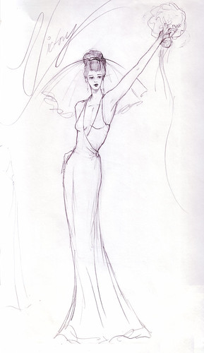 cocktail dress sketches. initial sketch of bridal dress