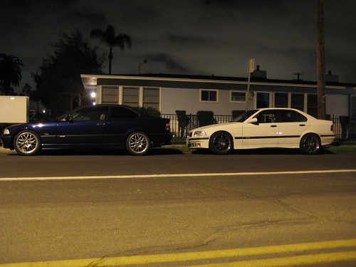 Here is my car the Montreal Blue and some random white E36 parked behind