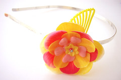 Pink and Yellow Vintage Flowers Headband