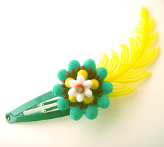 Green, Yellow and Red Vintage Flowers Barrette