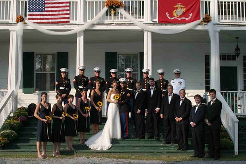 Military Wedding Party with One Sunflower bouquet photo 