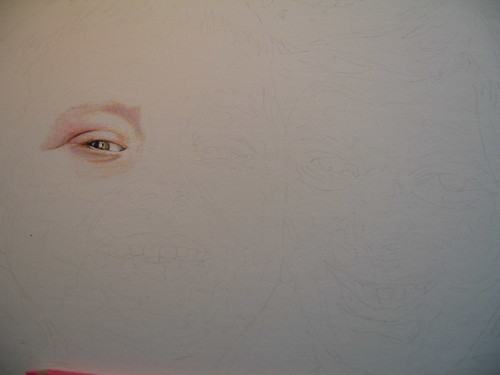 In progress photo of colored pencil portrait entitled Nate & Hannah