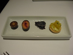 Charlie Trotter's: Assorted petit fours - dulce de leche chocolate, passion fruit chocolate, asahi jelly, pineapple tart