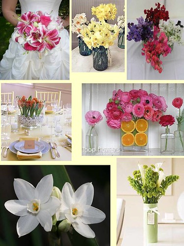  From L to R Stargazer Lily Daffodils Sweetpea Hyacinth Ranunculus 
