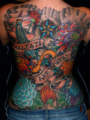 Very colorful and beautiful full back tattoo 