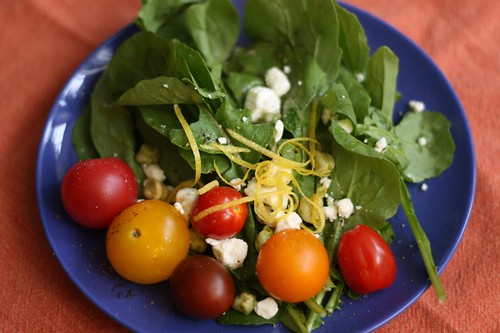 New Jersey Arugula Salad with Mixed Cherry Tomatoes, Feta, and Lemon Zest