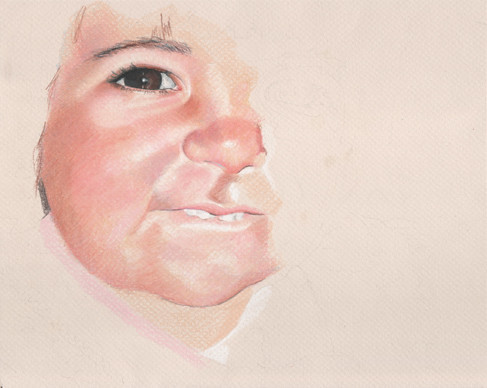 In progress scan of colored pencil portrait entitled Clara at 18 Months