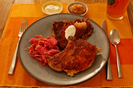 Pork chops and pink sauerkraut
