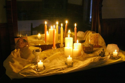 Nature Table Candles Lit