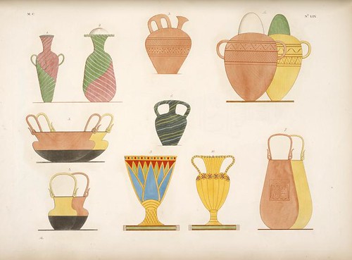 14-Jarrones de oro, esmalte y otros diversos materiales, pintados en las tumbas tebanas