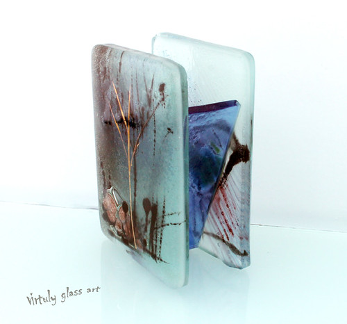 landscape series-Two Different sides Fused Glass PAINTED Toothpick Holder. by virtuly art in glass