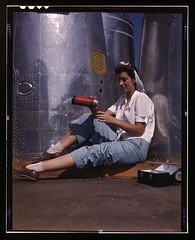 Girl worker at lunch also absorbing California sunshine, Douglas Aircraft Company, Long Beach, Calif. (LOC)