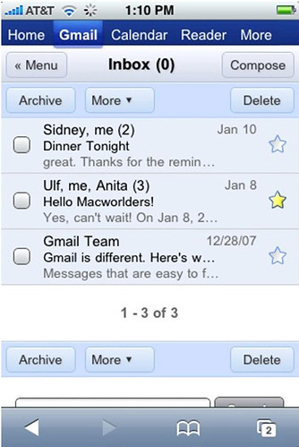 Google Mail-Oberfläche auf dem iPhone