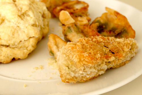Fried Okra and Biscuits