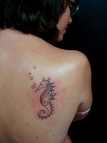 Sea Horse Tattoos Design on upper Back Women