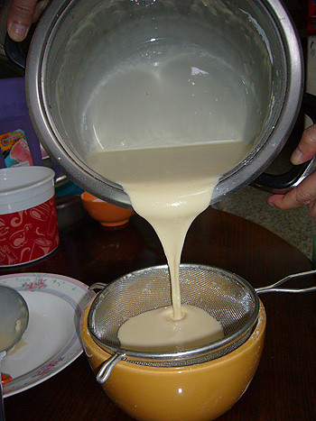 pour mixture through sieve