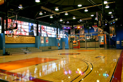 A basketball court inside the