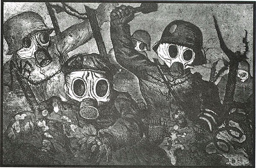 Dix, Otto (1891-1969) - 1923-24 Gas Attack (etching). Der Kreig (the War) 