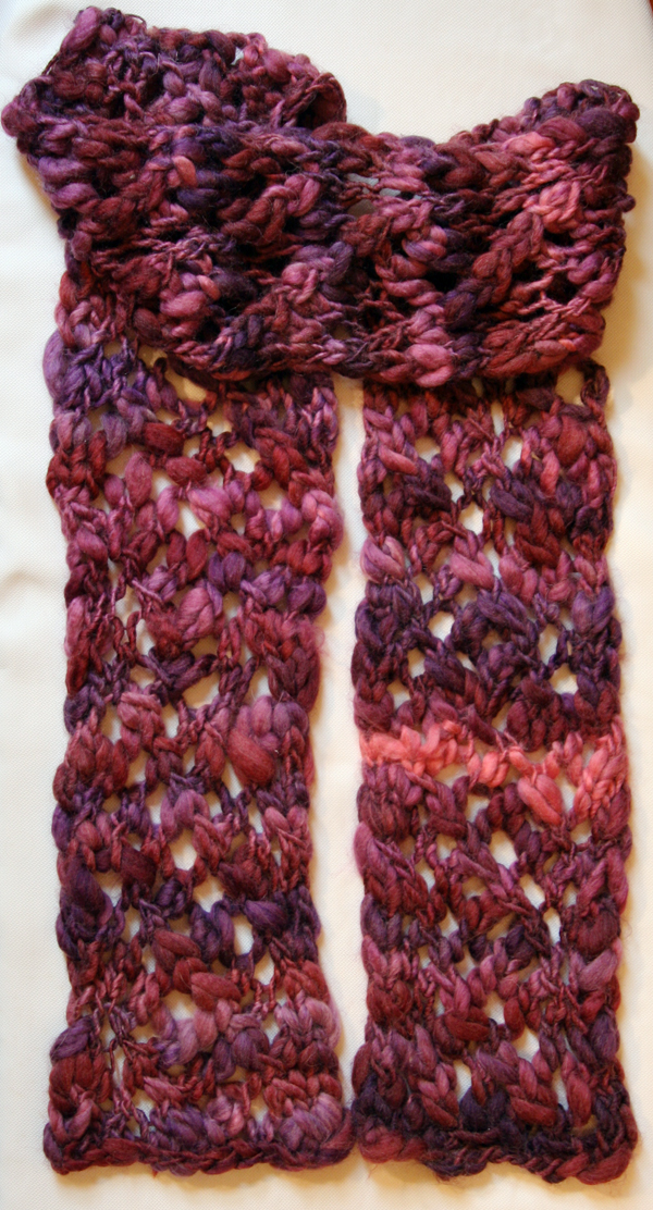 Chunky purple scarf -- pre-block