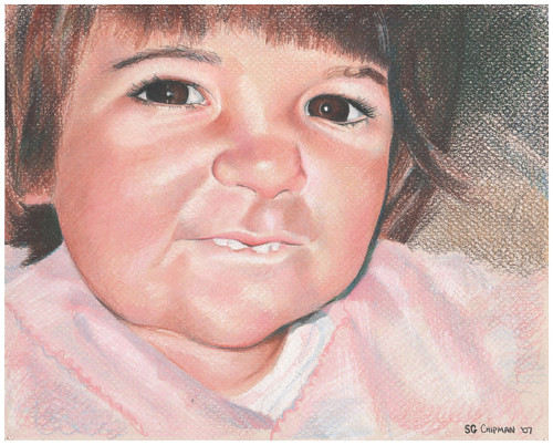 Colored pencil portrait entitled Clara at 18 Months