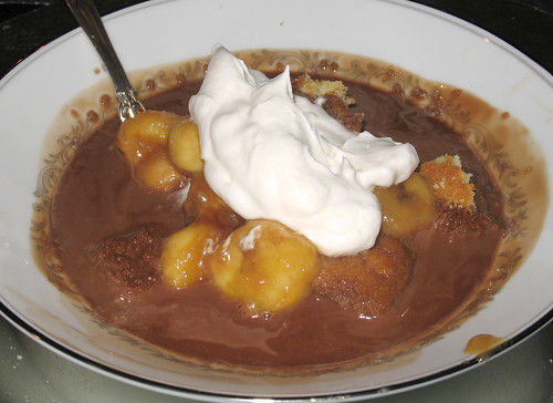 Chocolate Soup with 
Rum-Soaked Caramelized Bananas