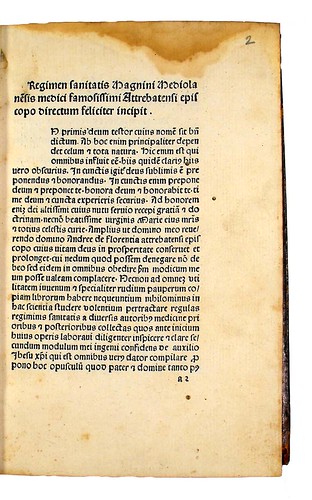 Title incipit of Magninus Mediolanensis: Regimen sanitatis