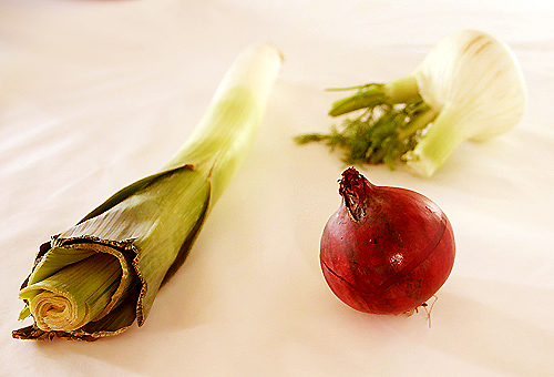 烤竹蟶和茴香,韭蔥-080114