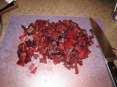 chopping up beets