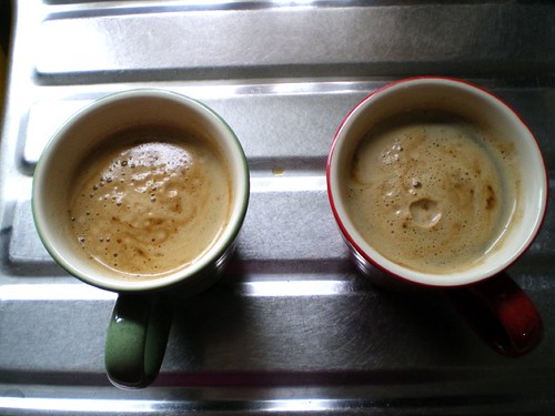 Two huge cappuccinos