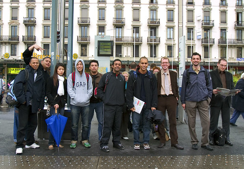 "TCFIL Group Portraits" at the tram stops in Geneva, Switzerland