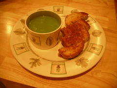 Green Pea Soup & Cheddar Paninni