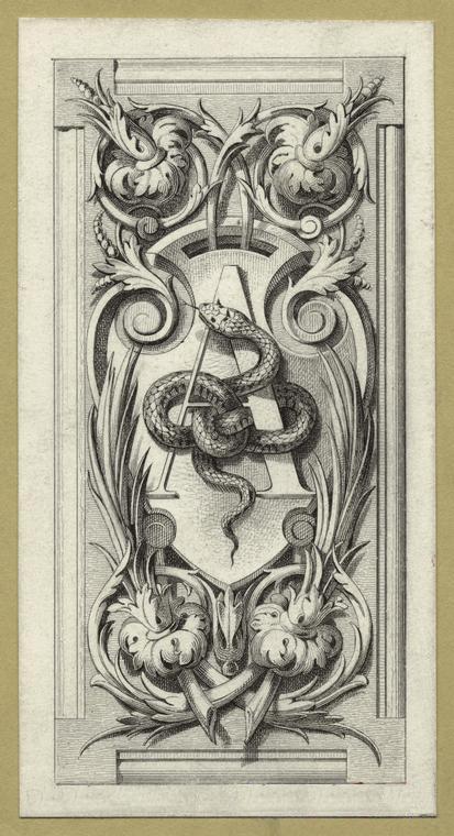 Design with a snake entwined in the letter A