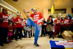 Anti-aviation campaigners put new words to old Eurovision favourites as they join together at Heathrow Terminal One to protest against the 3rd runway and aviation expansion. by Euroflashmob Heathrow and Europe
