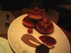 Glazed Donuts with Spice Pear Jam, Coffee Custard and Chocolate Pudding