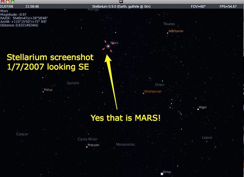 Stellarium screenshot looking SE from Edmond, OK