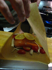 salmon en papillote in a sweet anise 'sauce'