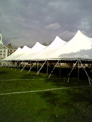 Tent under cloudy skies