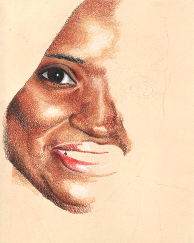 In progress scan of a colored pencil portrait.