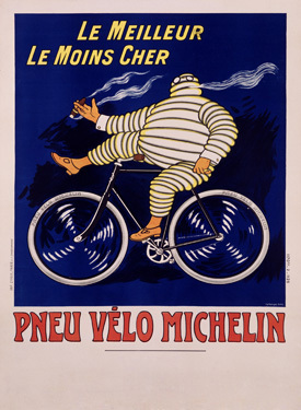 Cigarette smoking French Michelin man on a bicycle