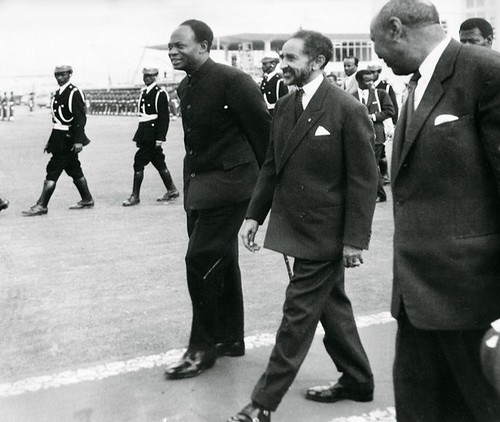 Reproduction of a file photo dated 25 May 1963 shows the Ethiopian Emperor Haile Selassie (C) and Ghana's founder and first President Kwame Nkrumah (L) during the formation of the Organization of African Unity in Addis Ababa. by Pan-African News Wire File Photos