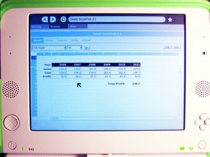 SocialCalc running on the OLPC XO
